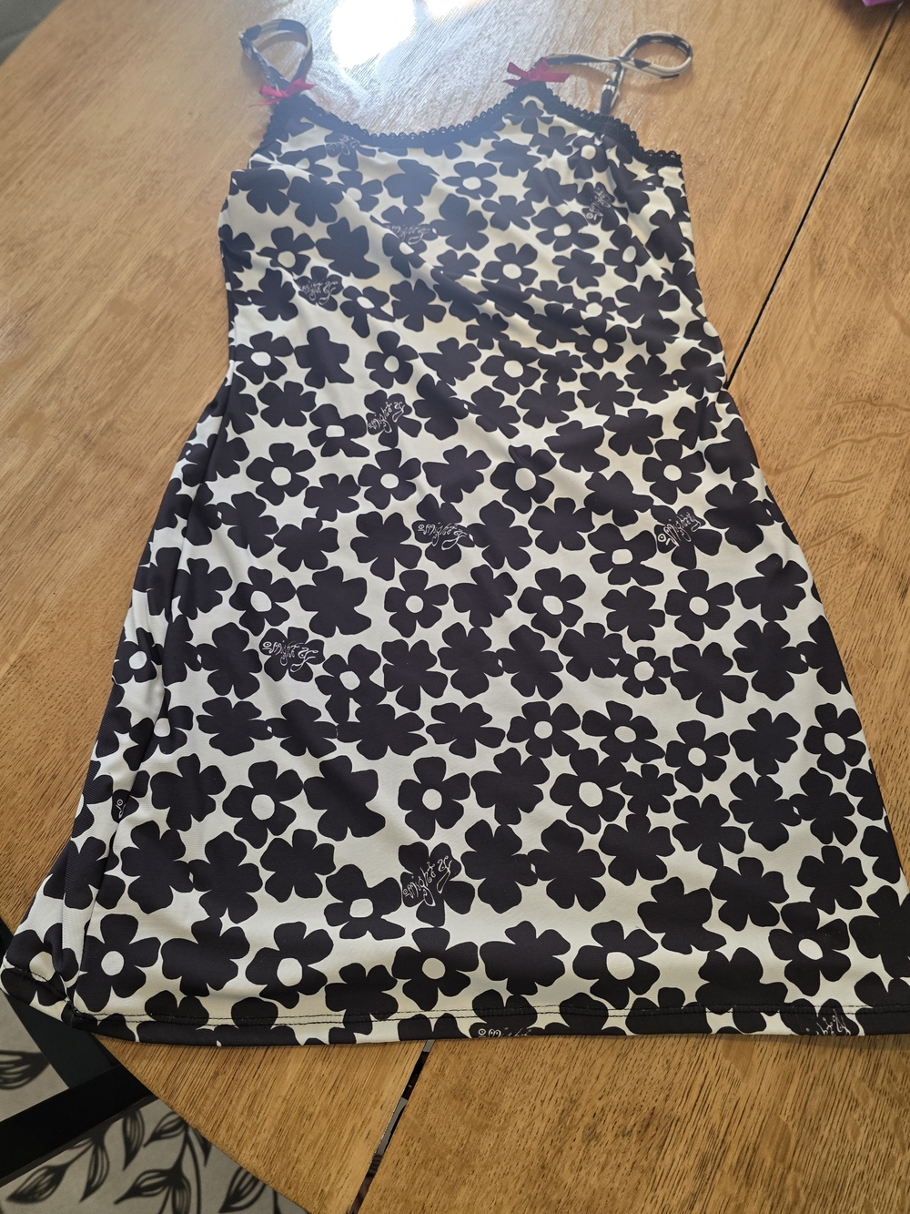 omighty Black & White Floral Slip Camisole Mini Dress